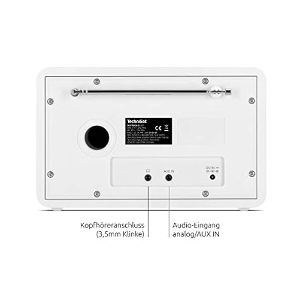 TechniSat DIGITRADIO 307 - Radio DAB (DAB , FM, Aux-in, jack per cuffie, memoria preferiti, sveglia, sleep timer, orologio e data, 5W RMS mono speaker) bianco