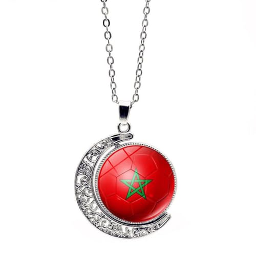 GONMFKM Colliers Avec Pendentif Drapeau Du Maroc - Imprimé Football Patriotique - Charme Rotatif Double Face - Chaîne Ras Du Cou - Chaîne Fine De 50 Cm - Pour Femmes, Hommes, Garçons, Bijoux, Access