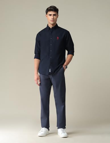 Image of U.S. POLO ASSN. Solid Cotton Shirt for Men - Slim Fit, Spread Collar Mens Casual Shirts