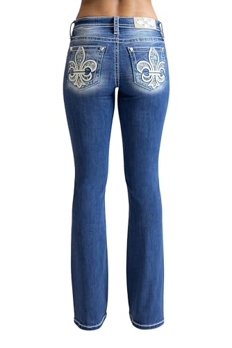Miss Me Women's Paisley Print Fleur De Lis Mid-Rise Bootcut Jeans