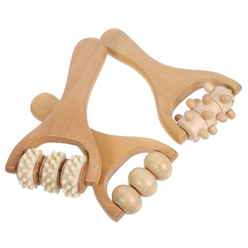 KOMBIUDA Neck Face Massager 3-Piece Wooden Massage Tool Set Handheld Roller Massager for Legs Back