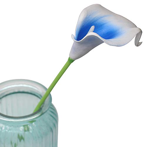Mini 15" Artificial Calla Lily 10 Stem Bridal Bouquets Artificial Latex Real Touch Flowers For Home Party Decor (White Blue) #TOP4