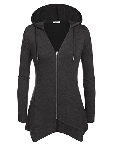 Zeagoo Womens Zip Up Hoodie Long Sleeve Fleece Hooded Sweatshirt Jacket With Pockets Dark Grey #TOP1