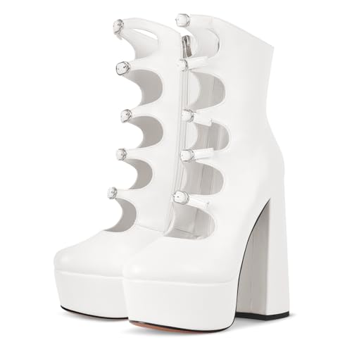 richealnini Side Zip Up Platform Pumps for Women Adjustable Buckle Heels with Block Heels Party Wedding Shoes