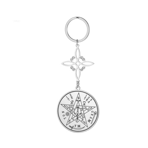 EUEAVAN Llavero Nudo de Bruja Jehová Nudo De Bruja YHVH YHWH Yeshua Tetragrammaton Pentagrama Llavero Salomón Wicca Amuleto (nudo de bruja 1, Tetragrammaton plata)