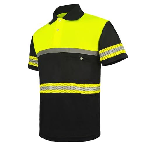 SMASYS High Reflective Men Polo Shirts with Pocket, Hi-Vis Safety Shirts for Men Short Sleeve Workwear Yellow by SMASYS - Used condition - US$10.89