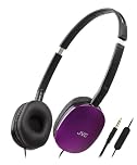 JVC HA-S160M-V Flats Foldable and Compact Headphones in Glossy Trendy Colour, with Switch for Microphone On/Off, Ideal for Teleworking and Online Seminars (Purple)
