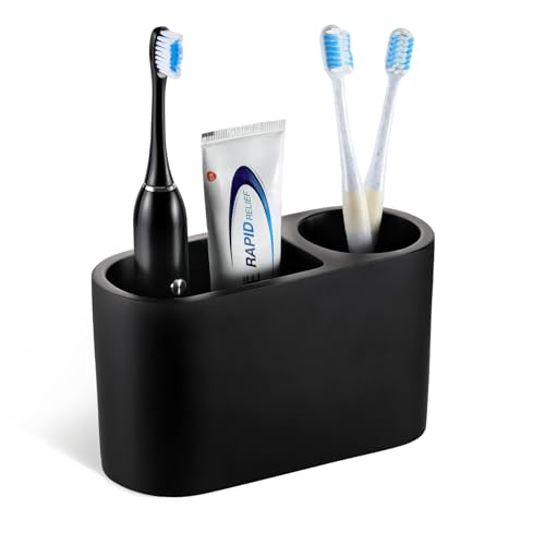 Luxspire Toothbrush Holder 2 Slots Toothbrush and Toothpaste Holdersfor Bathrooms Resin Toothbrush Holder Electric Toothbrush Stand for Vanity Countertop Bathroom Accessories Matte Black
