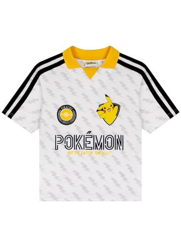 Pokémon Camiseta De Fútbol, Equipación De Fútbol Oversize para Niño, Top Estilo Jersey Pikachu, Ropa para Niños, Blanco 6-7 Años