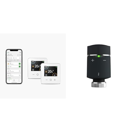 Drayton Wiser Smart Thermostat Dual Zone Heating and Hot Water Control - Works with Amazon Alexa, Google Home, IFTTT & Drayton by Schneider Electric Smart Radiator Thermostat, Black