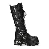 New Rock M-161-C10 Botas góticas de cuero negro con pinchos hasta la rodilla, Black, 39.5 EU