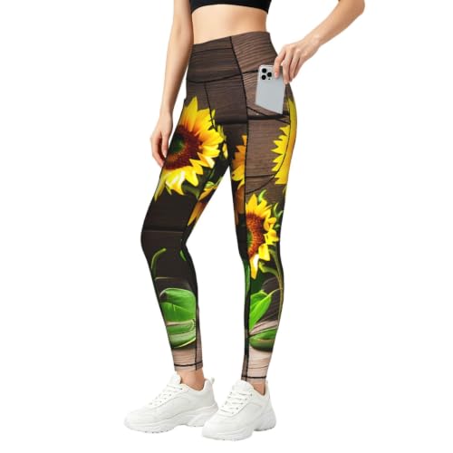 Leggings de girasoles con top a juego para entrenamiento diario de mujer