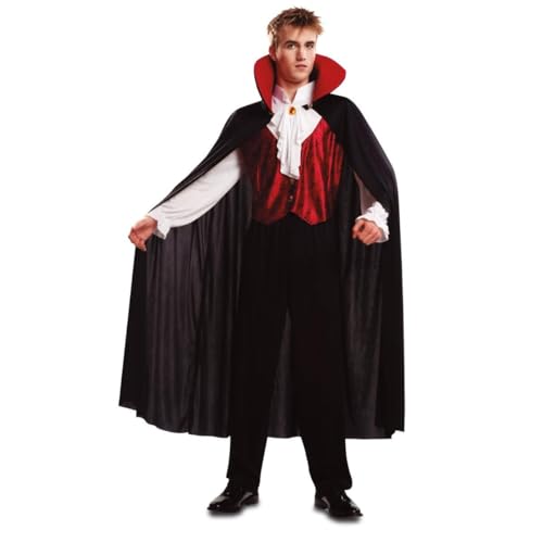 My Other Me - Disfraz Vampiro hombre, talla XXXL. Incluye chaleco rojo con camisa blanca integrada con chorrera y puños fruncidos, pantalón negro y capa negra con cuello rojo satinado y rígido.