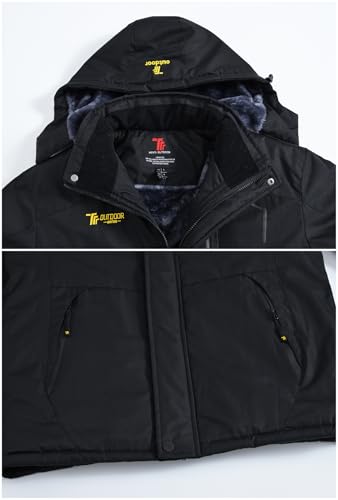 donhobo Herren Fleecejacke Winter Wasserdicht Warme Skijacken Outdoor Winddicht Camping Wanderjacke Hooded Regen Mantel Schwarz XL