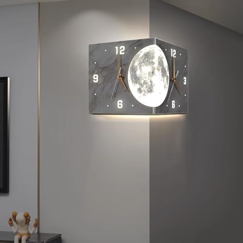 Horloge murale d'angle double face LED sans fil pour chambre