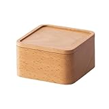 Stgbcst Joyero cuadrado de madera con tapa (8 x 8 x 4,5 cm), elegante almacenamiento para anillos, pendientes y accesorios, decoración de mesa compacta