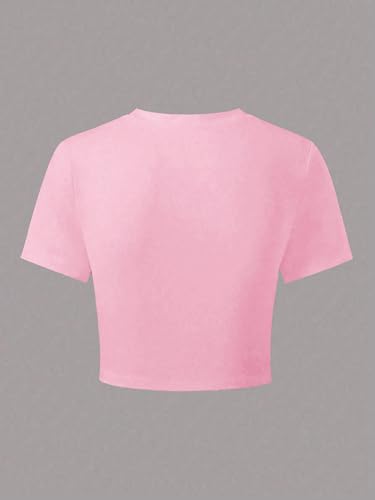 Image of RoseSeek Girl's Floral Graphic Crop Tops Tees Short Sleeve Crewneck Cute Slim Fit T Shirt Summer Tops