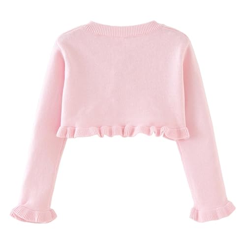 Girl's Bolero Cardigan Button Closure Ruffle Trim Long Sleeve Fall Cute Comfy Cropped Shrugs Sweater Tops Size 1-104