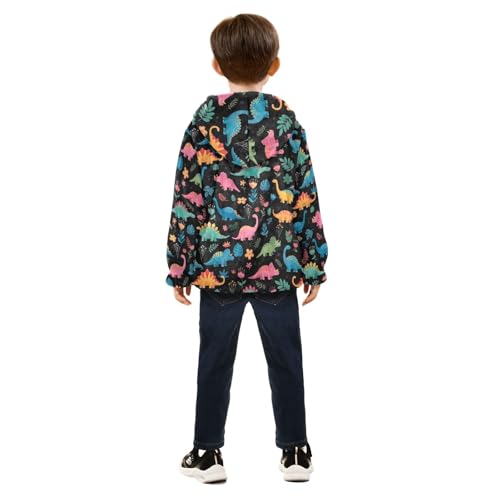 CHIFIGNO Colorful Dino Boys Fleece Zip up Jacket Light Soft Fleece Outerwear Jackets 3T4