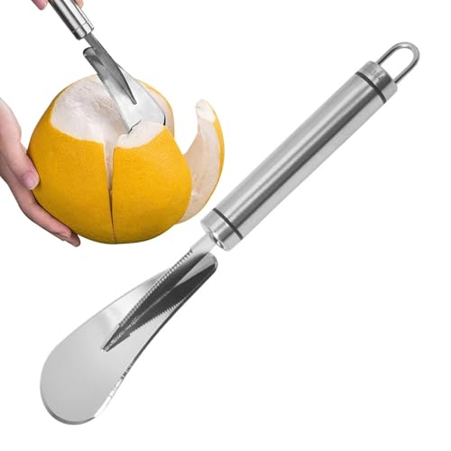 Pelador de pomelo – Pelador de cítricos naranja de acero inoxidable con borde curvo – Herramienta peladora de pomelo con borde curvado, cortador eficiente para pomelo, plátano, limón, mango