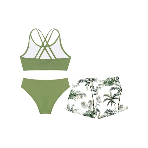 Girls 3 Pcs Athletic Swimsuits Crisscross Back Swim Crop Top Brief with Shorts Tankini Sets4
