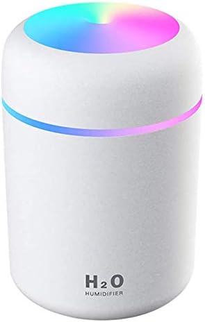 Kamon 300ml Mini Ultrasonic Cool Mist Humidifier, 7 Color LED Night Light, 2 Mist Mode, Auto Shut-Off for Car, Home, Office, Travel (White)