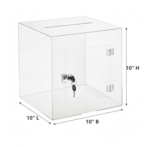 Image of Transparent Acrylic Donation Box Daan Patra Visiting Card Drop Box Ballot Box Durable with key facility for Charity & Suggestion Collection (10x10x10 inches)