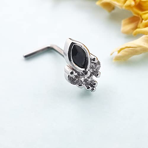 Excepro 1Pc 20G (0.8Mm) L Shaped Nose Studs 316L Surgical Stainless Steel Black Star Cubic Zirconia Body Jewelry Cartilage Nose Rings #TOP2