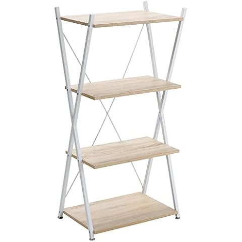 HOMCOM Bücherregal X-Form Standregal mit 4 Ebenen Aufbewahrungsregal für Wohnzimmer Schlafzimmer Küche Büro Spanplatte Metall Natur 54 x 35 x 110 cm Cover
