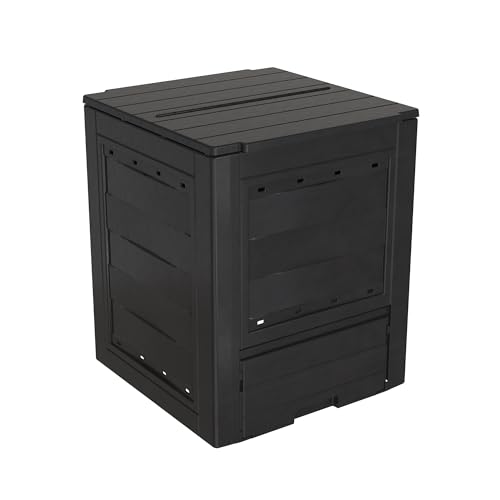 TOOMAX Composter da giardino Ambition antracite 260L 60x60x73h cm, contenitore per compostaggio in plastica riciclata, resistente ai raggi uv, con coperchio e sportello per aerazione