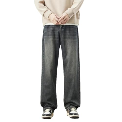 Men's Thick Jeans Fall Winter Loose Fit Wide Leg Straight Denim Pants Korean Casual Style