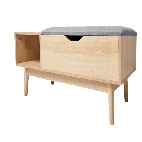 GREATOOL Banco Zapatero de Bambú 90 x 34 x H 45CM con Asiento Acolchado y Estante para Zapatos, Mueble para Recibidor, Pasillo, Entrada (Banco Zapatero Canjon) Cover