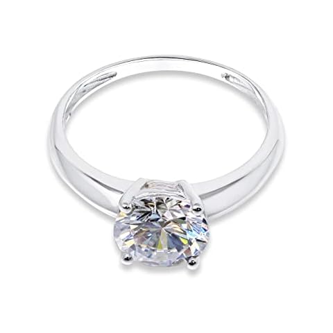 Oro Leoni Designer 14K Solid White Gold with 8mm 3.5Cts Brilliant Cut Cubic Zirconia 4 Prongs Set Engagement Ring, Size 7 Cover