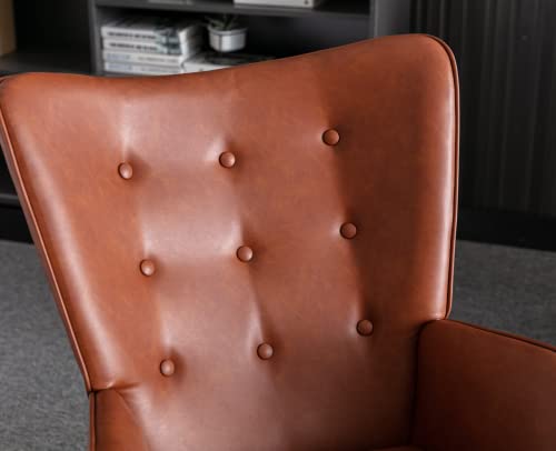 Cimota Leather Rocking Chair Nursery, Modern Armchair Tufted Wingback Comfy Rocker Chair With Thick Padded Seat For Nursery/Bedroom/Living Room, Faux Leather Retro Brown #TOP3