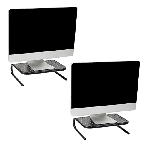 Mind Reader Monitor Stand, Ventilated Laptop Riser, Desktop Organizer, Metal, 14.5"L x 11.25"W x 4.25"H, Set of 2, Black