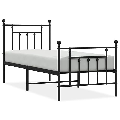 ZEYUAN Bettgestell mit Kopf- und Fußteil Metall Schwarz 75x190 cm, Bett, Bed Frame, Familienbett, Bettrahmen, Bett Gestell, Bett Rahmengestell, Schlafzimmer Bett - 353545 – Bild 3