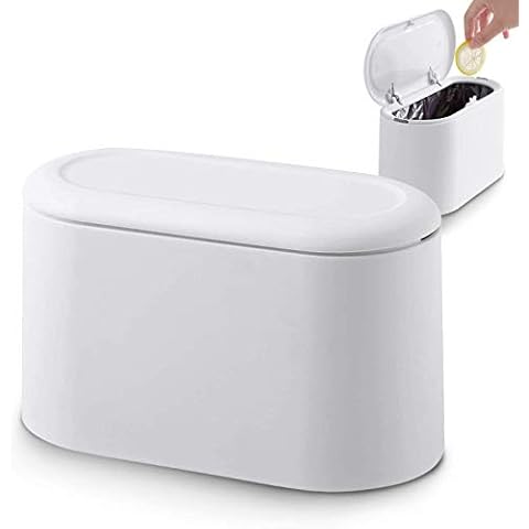 Small Table Rubbish Bin Mini Table Rubbish Bin Garbage Can Cosmetic Bin Trash Can Storage Of Table Trash Cans Press Cover Trash Can For Kitchen Bathroom Office Desk Bed Odor Proof White Cover