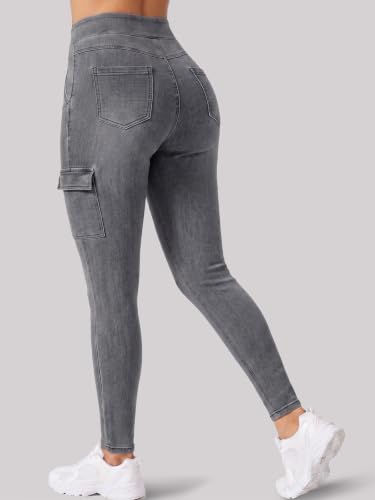 Fisoew Womens Skinny Cargo Jeans High Waisted Denim Pants Flap Pocket — view 3