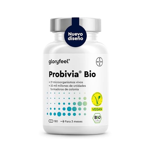 Bio Probióticos y Prebióticos Intestinales - 180 Cápsulas - 20 mil millones de UFC, 21 cepas bacterianas + Inulina orgánica - Lactobacillus y Bifidobacterium