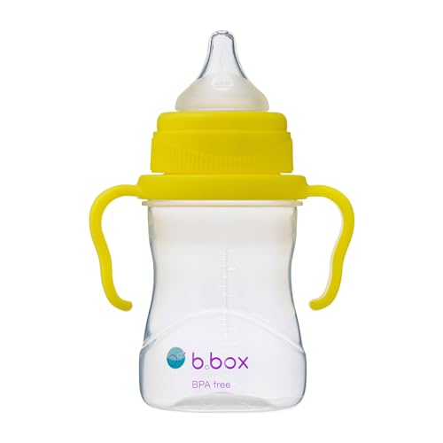 b.box Bottle to Cup Transition Pack - Includes 4 Lids (Nipple, Spout, Straw, Training Cup Lid), BPA-Free, Dishwasher-Safe, Ages 4+ Months (Lemon, 8oz)