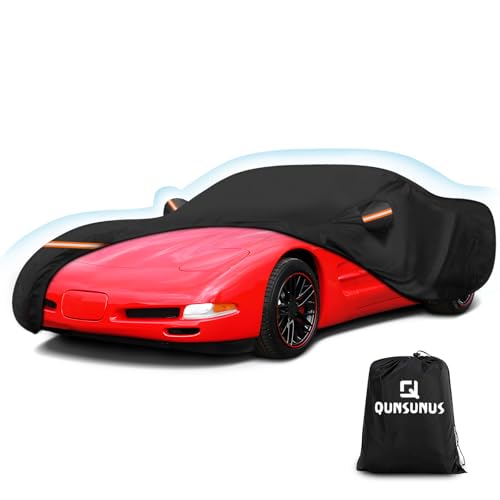 Image of QUNSUNUS Car Cover for Corvette C4 C5 C6 C7 1984-2019 with Cotton Lining | Waterproof Heavy 420D Oxford Outdoor All-Weather Corvette Car Covers, with Zipper and Straps, for Dust, Sun, Wind Protection