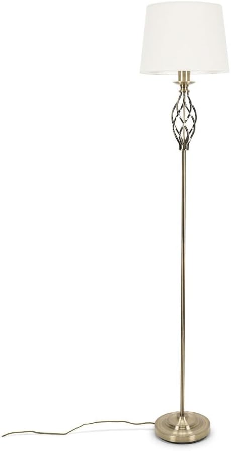 ValueLights | Traditional Antique Brass Standing Floor Lamp for Living Room with Fabric Lampshade Hallway Light | Floor Lamps, Home Décor & Improvement Essential | Included LED Bulb