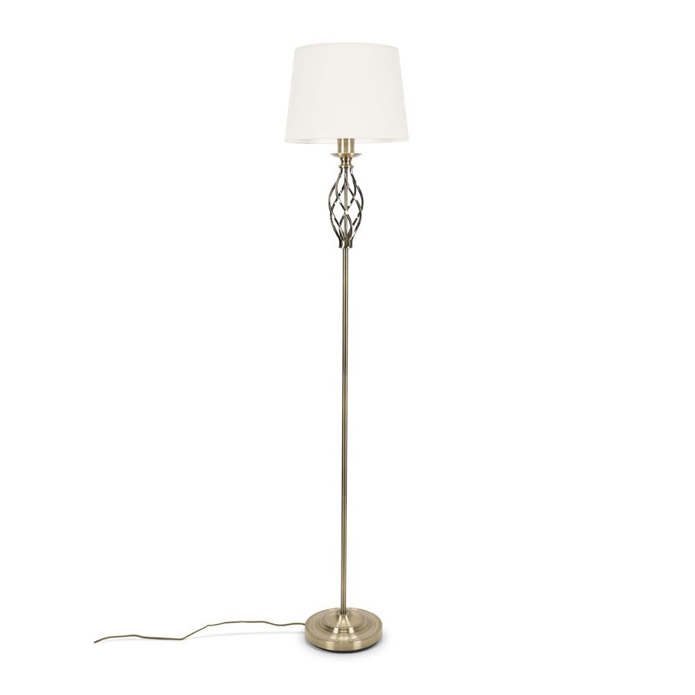 Valuelights Memphis Antique Brass Barley Twist Led Floor Lamp