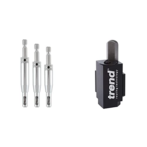 Image of Trend QR/DBG/Set Quick Release 3 Piece Drill Bit Guide Set - 1/4" Hex Shank & C Corner Wood Chisel for Square Hinge and Lock Face Fitting, Black, 70mm