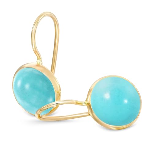14k Solid Yellow Gold Turquoise Earrings - December Birthstone -