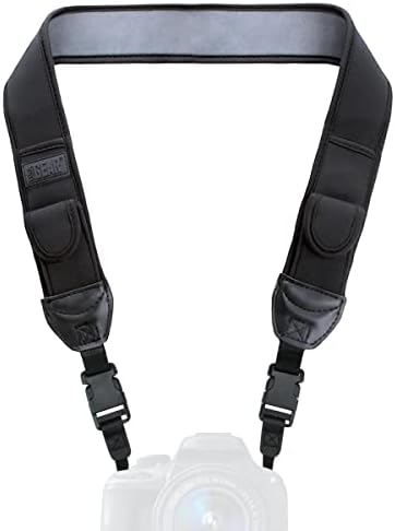 USA Gear TrueSHOT Camera Strap with Black Neoprene Pattern, Accessory Pockets and Quick Release Buckles - Compatible with Canon, Nikon, Sony and More DSLR, Mirrorless, Instant Cameras
