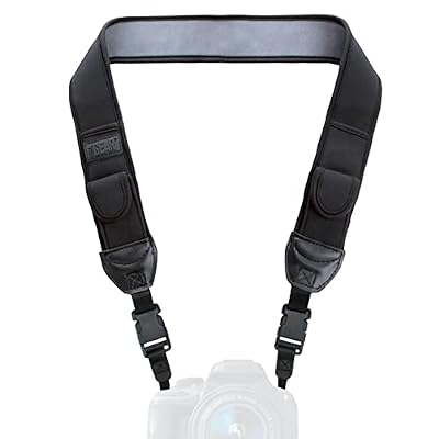USA Gear TrueSHOT Camera Strap Neoprene Camera Straps - Padded Neck Strap, Pockets, and Quick Release Buckles - Compatible with Canon, Nikon, Sony and More DSLR and Mirrorless Cameras (Black)