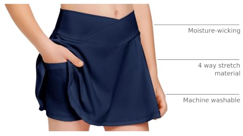 Image of Haloumoning Girls Tennis Skirt High Waisted Athletic Skorts | Pockets Shorts, Crossover,Workout Golf Running Skirts