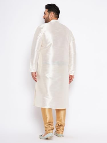 Image of Vastramay Plus Men's White Silk Blend Kurta Pyjama Set VPLUSMKWH001nPBL 44 | Independence Day