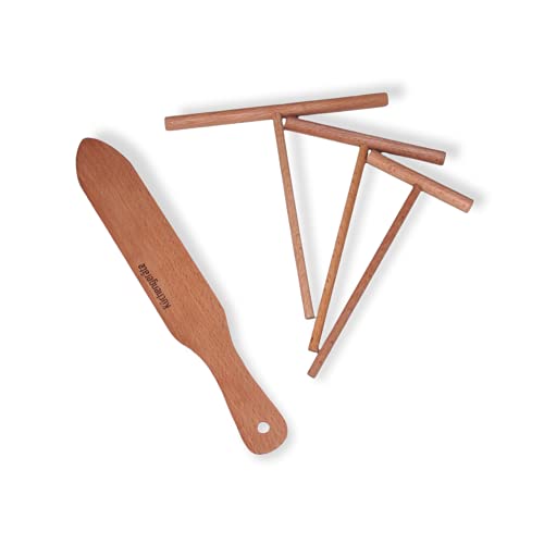 Crepe Spreader and Spatula 4 Set- 12 Inch Crepe Spatula 3.5, 5, 7 Inch Spreaders Kit - Creperie Pancake Maker - all Sizes To Fit For Crepe Pans - Crepes Maker Made Of 100% Natural Beech Wood